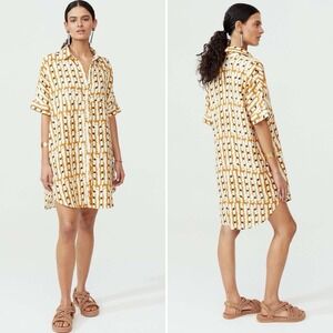 LANHTROPY‎ Alba Linen Shirt Dress In Savannah Classic Button Front Size L/XL